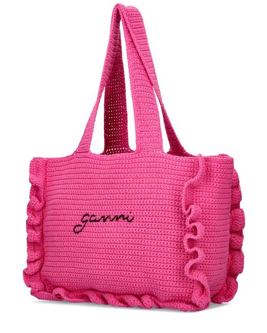 トートバッグ Xxl Pocket Shopping Bag - Ganni - Cotton - Pink Ganni Xxl Pocket Shopping Bag In Pink | ModeSens