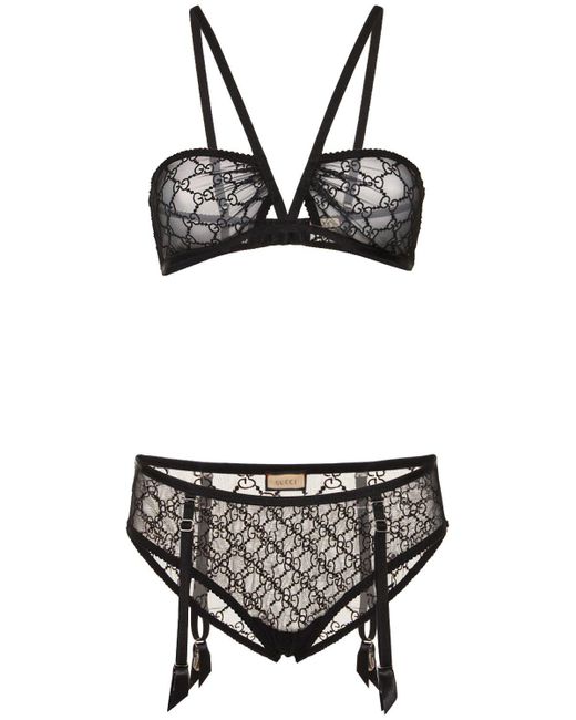 Gucci Embroidered Tulle Underwear Set in Black (Grey) | Lyst Canada