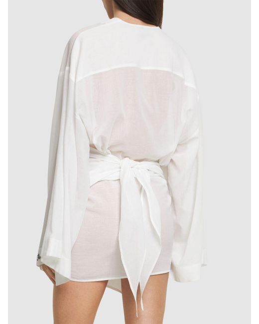 The Attico White Mousseline Wraparound Mini Shirt Dress