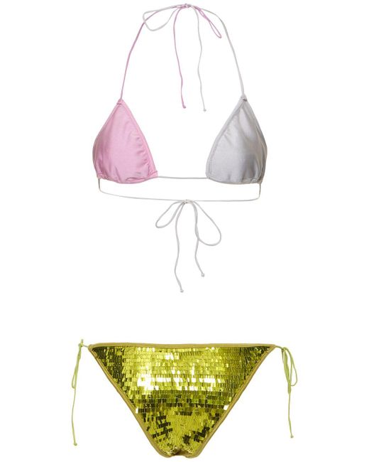 Bikini a triangolo microkini / paillettes di Oseree in Multicolor