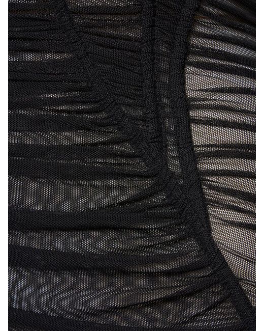 Robe longue en mesh drapé Mugler en coloris Black