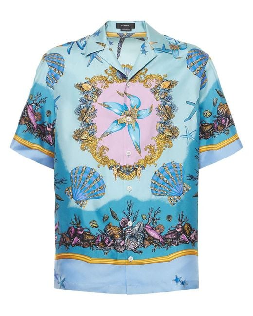 Versace Hemd Aus Seidentwill "tresor De La Mer" in Blue für Herren