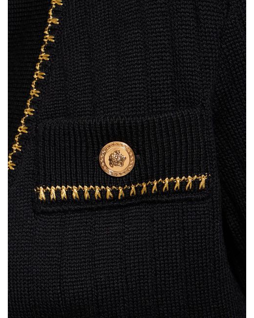 Versace Black Checkerboard Wool Crop Cardigan