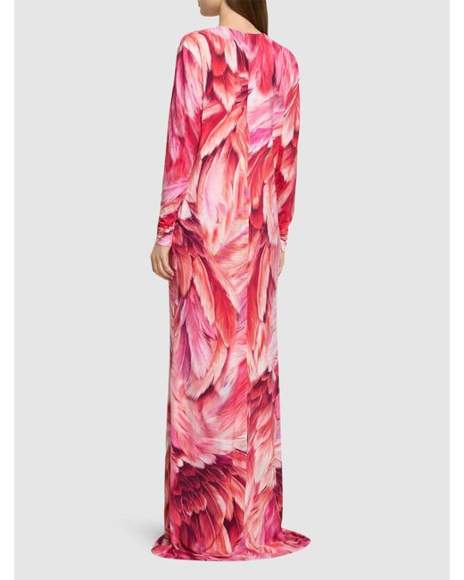 Robe longue en lycra imprimé avec nœud Roberto Cavalli en coloris Pink