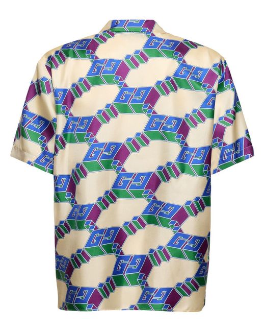 Gucci Bowlingshirt Aus Seide "gg Hawaii" in Blue für Herren