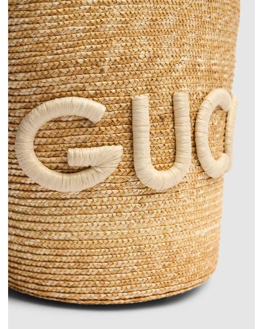 Petit sac porté épaule en raphia à logo Gucci en coloris Metallic