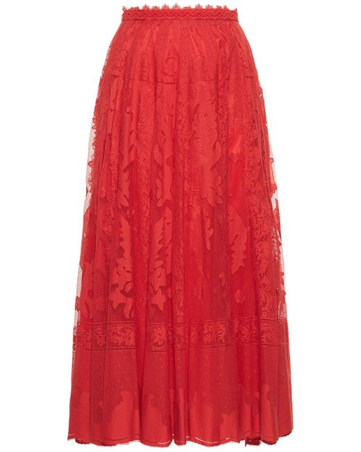 Zuhair Murad Red Isabella Lace Midi Skirt