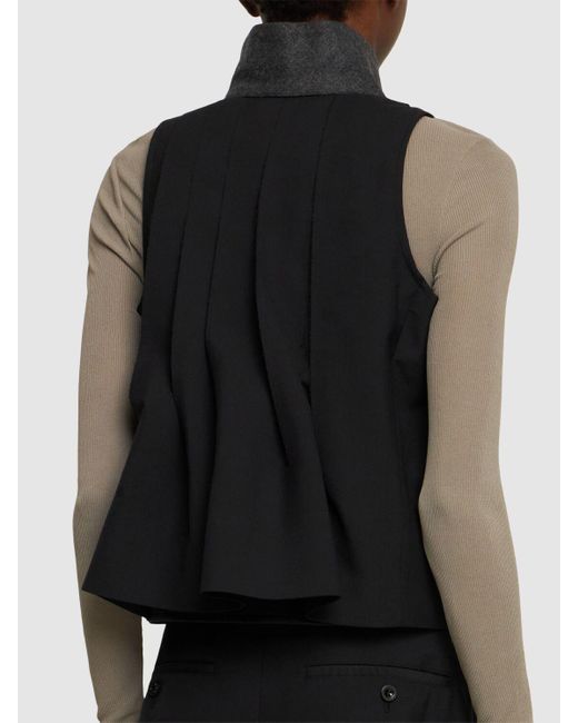 Sacai Black Pleated Double Breast Tailored Vest