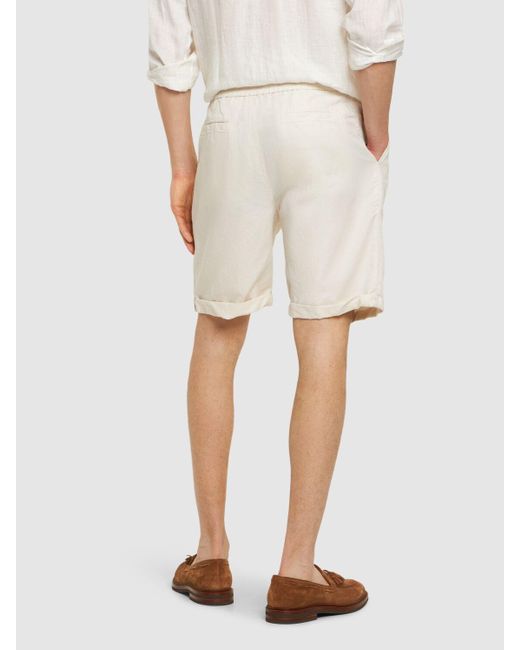 Brunello Cucinelli White Cotton & Linen Bermuda Shorts for men