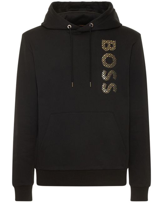 BOSS by HUGO BOSS Seeger Logo Jersey Hoodie in Black for Men | Lyst