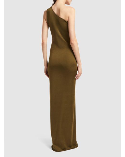 Saint Laurent Green One Shoulder Long Silk Dress