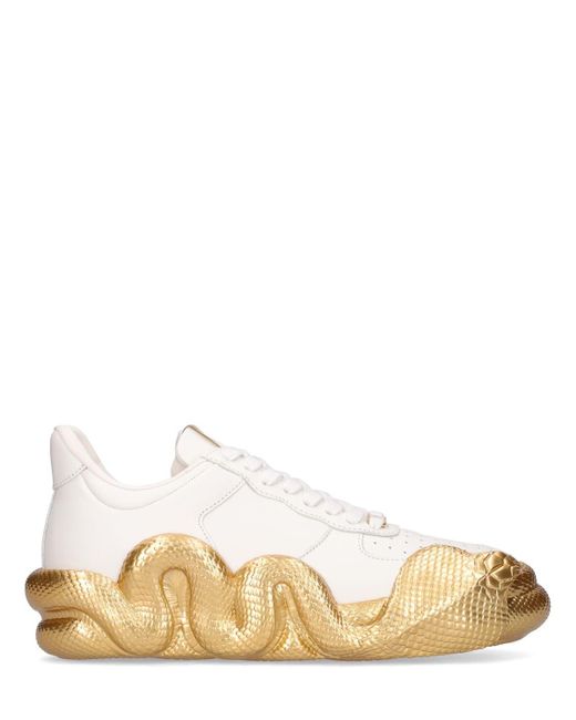 Giuseppe Zanotti 20mm Cobras Leather Low Sneakers in White/Gold (White ...