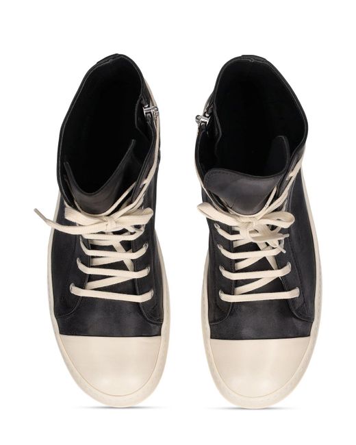 Rick Owens Black Leather High Top Sneakers for men