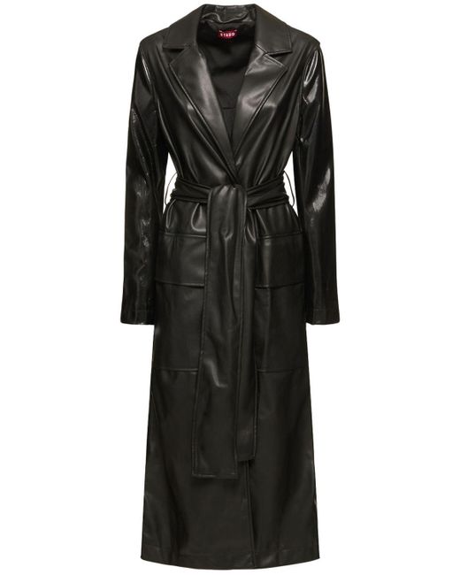 STAUD Ashley Faux Leather Long Coat in Black | Lyst