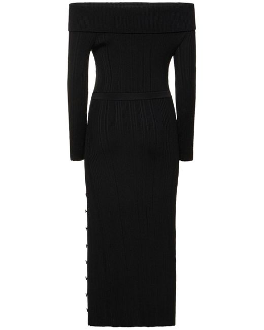 Self-Portrait Black Off-Shoulder Knit Midi Dress