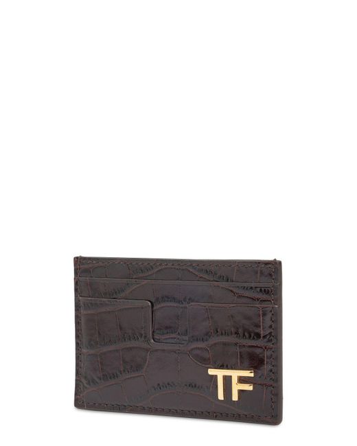 Porta carte di credito in pelle lucida stampata di Tom Ford in Gray