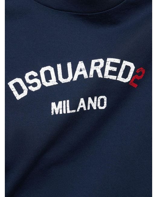DSquared² Blue Milano Printed Cotton T-Shirt for men