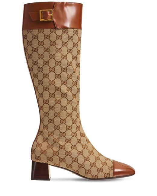 Gucci Brown 45mm Ellis Tall Canvas & Leather Boots