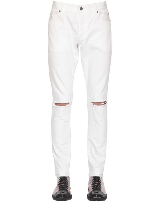 Balmain White 14cm Skinny Cotton Denim Jeans for men
