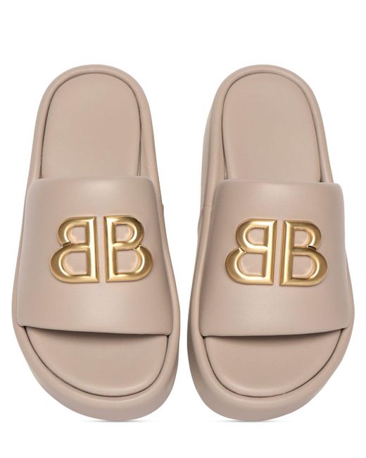 Balenciaga Natural 80mm Bb Shiny Leather Slide Sandals