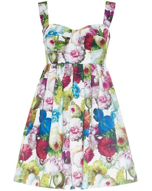 Dolce & Gabbana White Cotton Poplin Flower Print Mini Dress