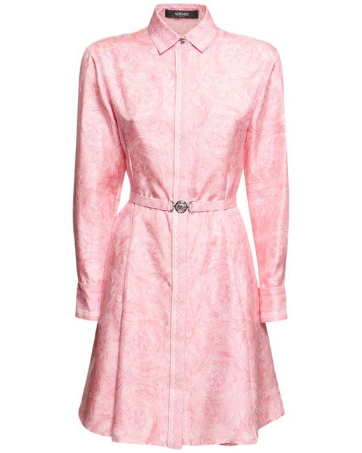 Versace Baroque シルクツイルプリーツドレス Pink