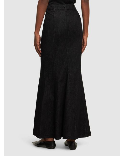 Self-Portrait Black Flared Cotton Denim Maxi Skirt