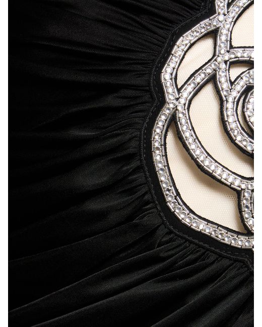 David Koma Black Asymmetric Embroidered Rose Mini Dress
