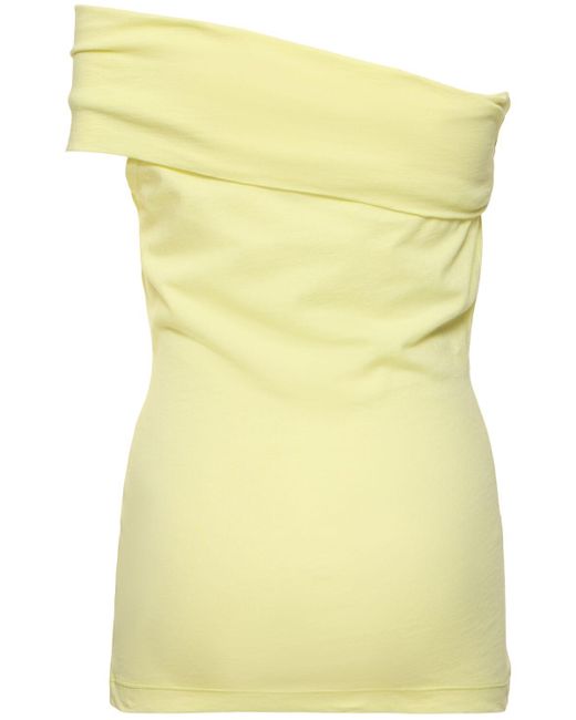 MSGM Yellow Draped Cotton Jersey One-shoulder Top