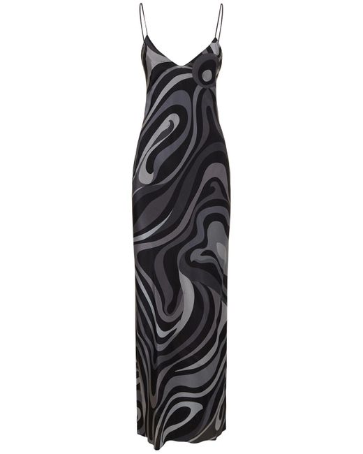Robe longue Marmo imprimee en soie Emilio Pucci en coloris Black