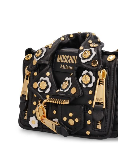 Moschino Black Cloud Padlock Biker Leather Shoulder Bag
