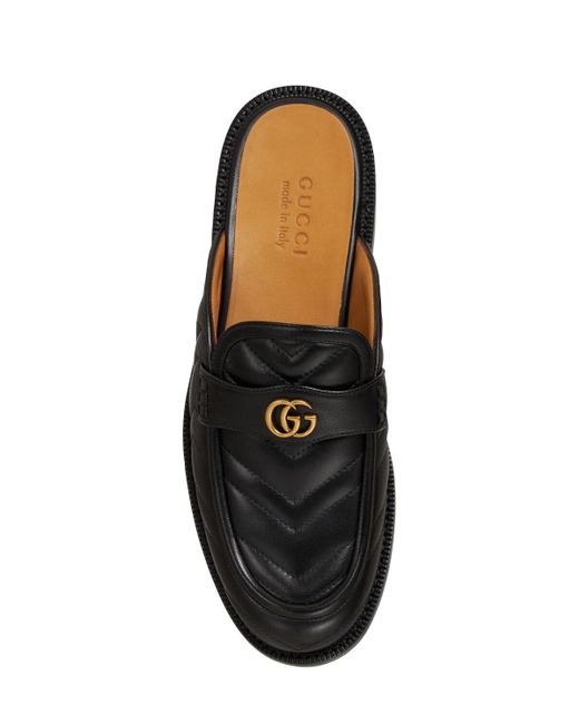 Gucci Double G Matelassé Leather Slippers in Black for Men | Lyst