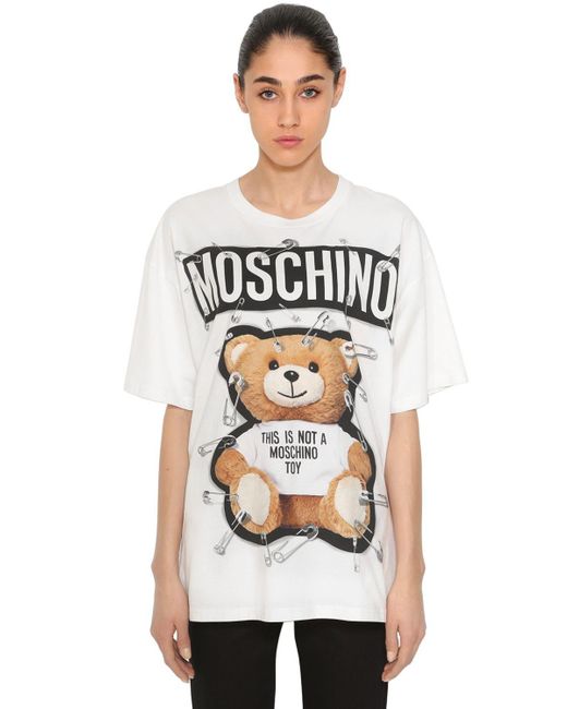 Moschino White Safety Pin Bear Cotton Jersey T-shirt