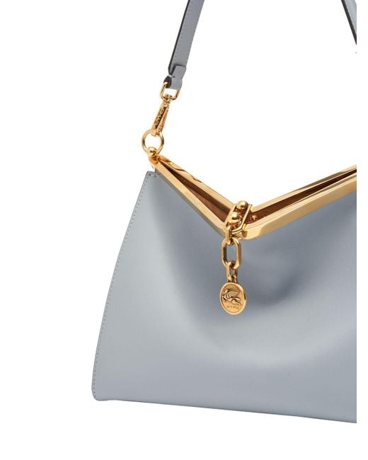 Etro Gray Medium Vela Leather Shoulder Bag