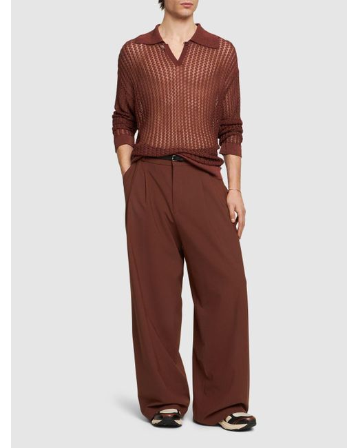 Bonsai Brown Oversize Viscose & Nylon Knit L/S Polo for men