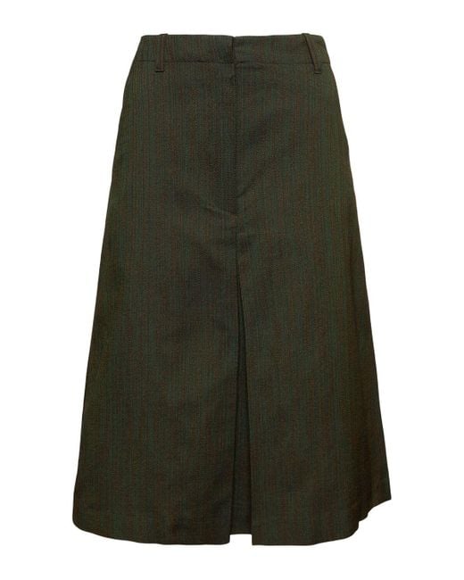 Dries Van Noten ヘビーコットンブレンドミディスカート Green