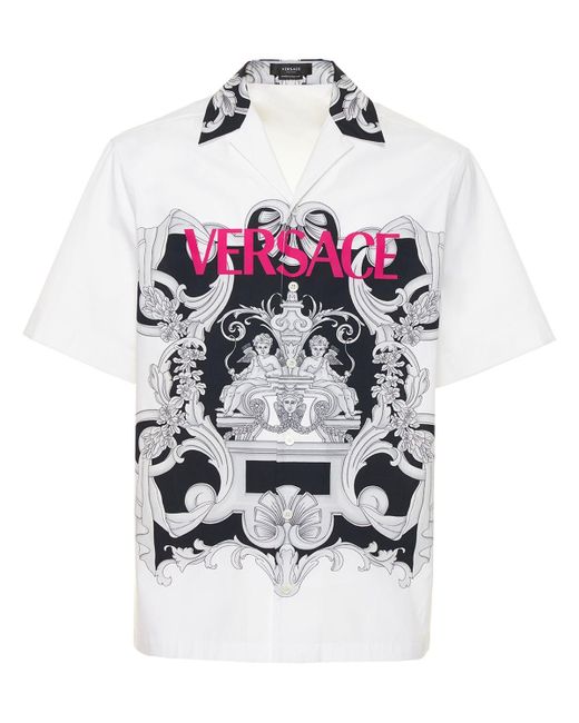 Versace Silver Baroque Print Cotton Poplin Shirt in White/Black (White ...