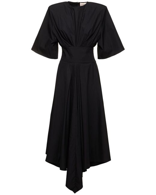 Alexandre Vauthier Black Cotton Poplin S/s Flared Midi Dress