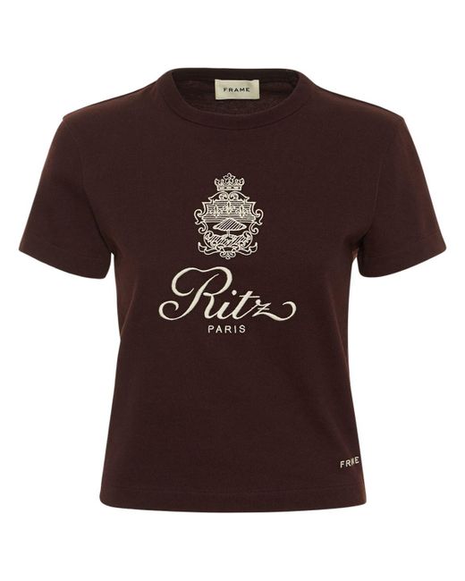 FRAME Brown Ritz Logo Jersey T-shirt