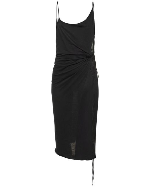 The Attico Black Cotton Jersey Side Slit Midi Dress
