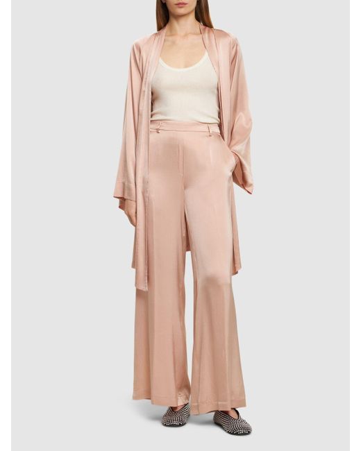 Forte Forte Pink Stretch Silk Satin Wide Pants