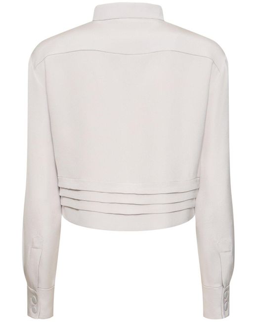 Giorgio Armani White Silk Satin Crop Shirt W/ Pleats