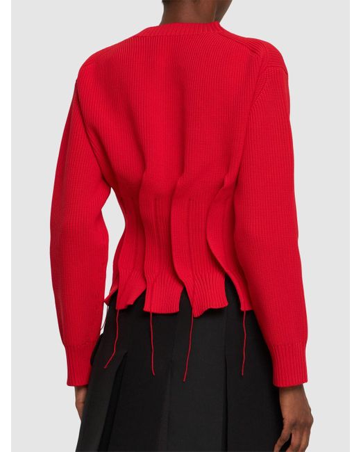 Suéter plisado de punto Sacai de color Red