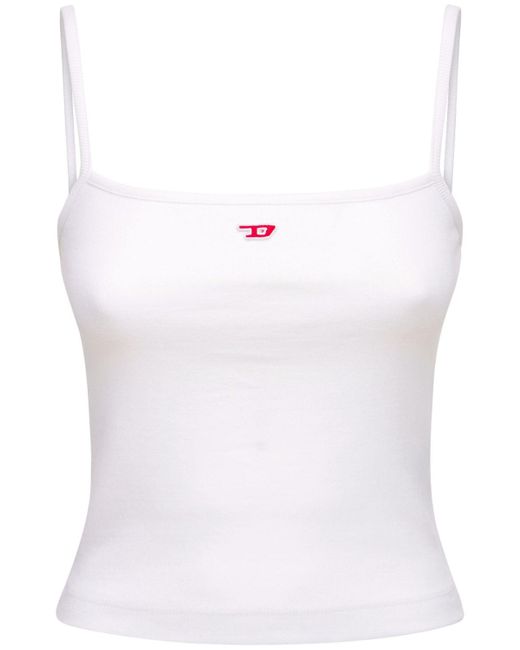 DIESEL White Stretch Cotton Jersey Logo Tank Top
