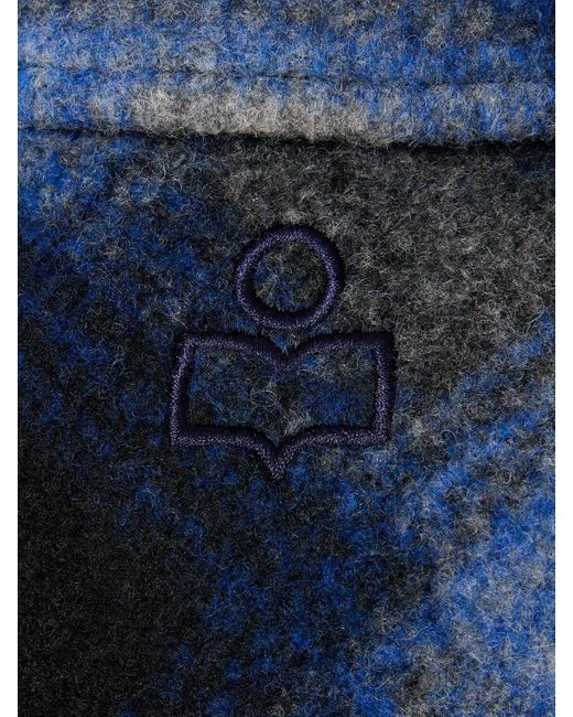 Isabel Marant Blue Fontizi Plaid Wool Blend Coat