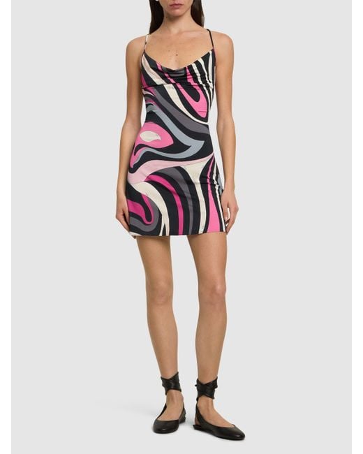 Emilio Pucci プリントサテンジャージー ミニドレス Red