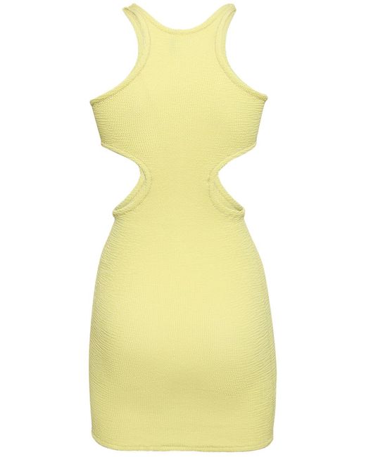 Reina Olga Yellow Ele Cut Out Crinkle Stretch Mini Dress