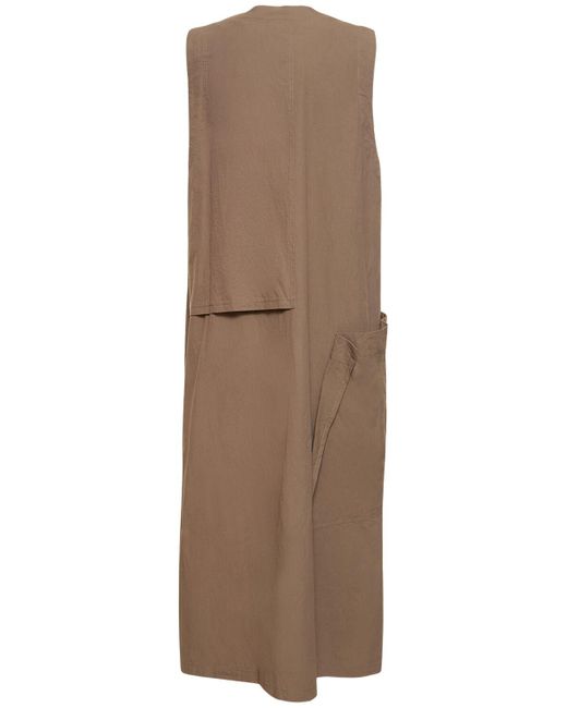 Yohji Yamamoto Brown Sleeveless Cotton Twill Midi Dress