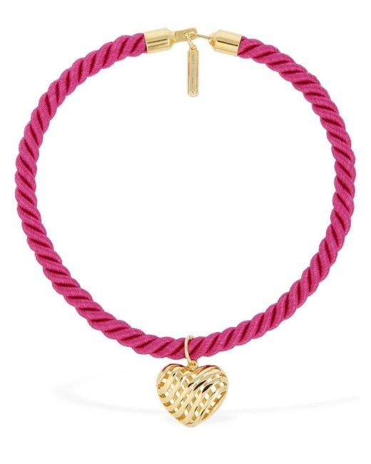 Timeless Pearly Pink Heart Charm Cotton Wire Collar Necklace