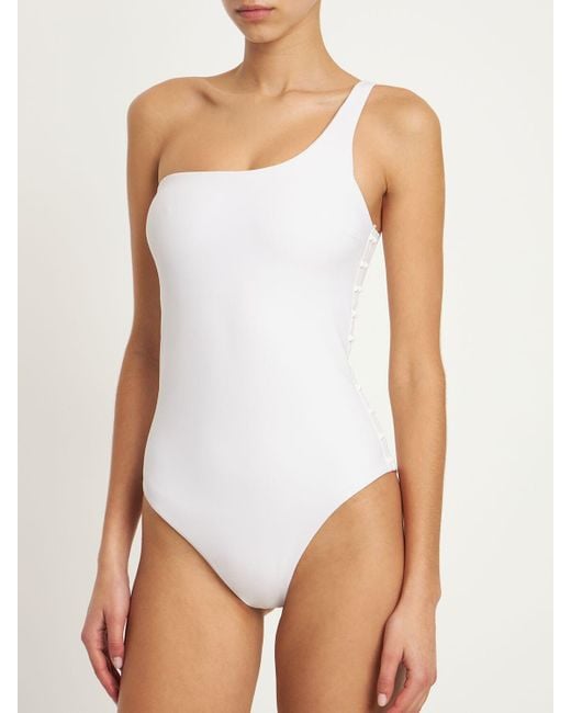 DOS GARDENIAS Mother Studs One Piece Swimsuit in White | Lyst UK